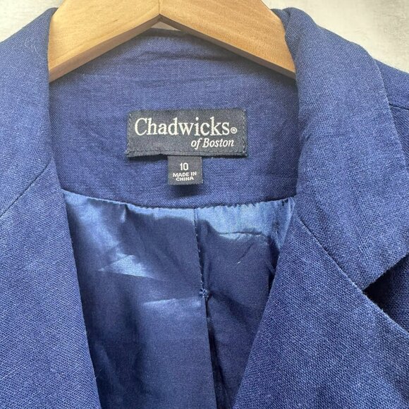 Chadwicks of Boston Women's Linen Blend Navy Blazer Button Closure Size 10 - Picture 3 of 12